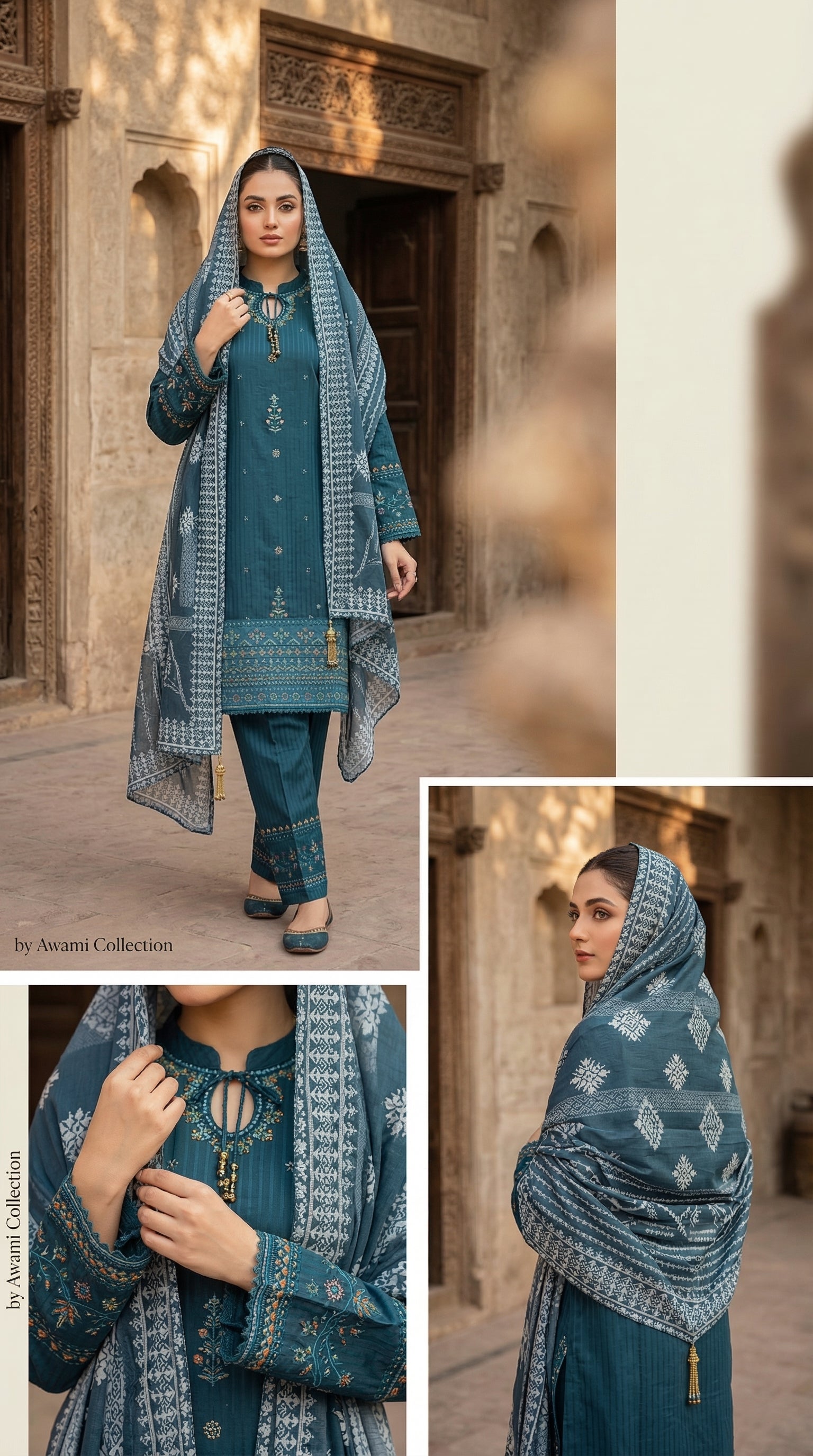 Elegant Teal Embroidered 3-Piece Lawn Suit