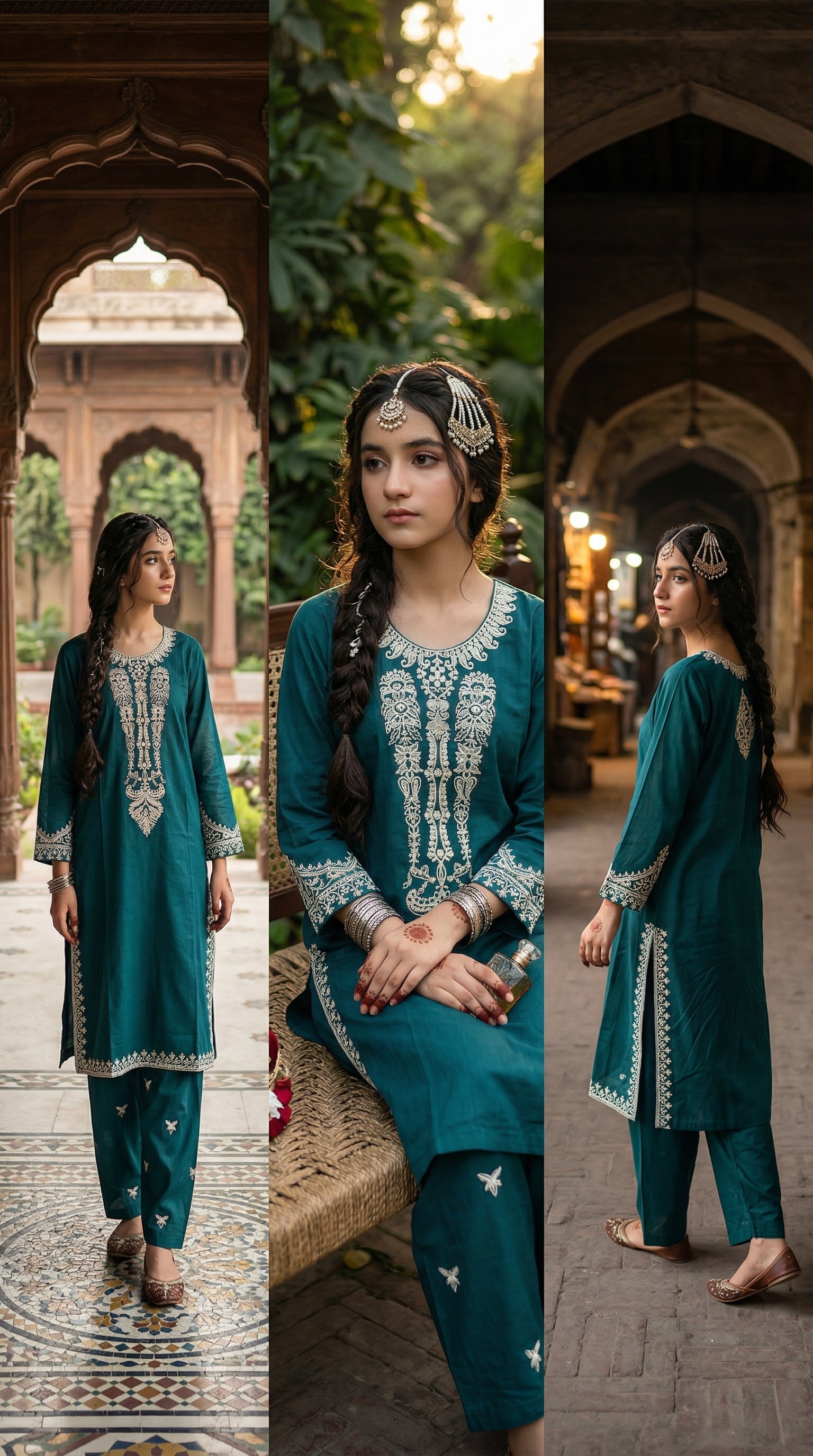 Emerald Grace Embroidered Cotton Suit