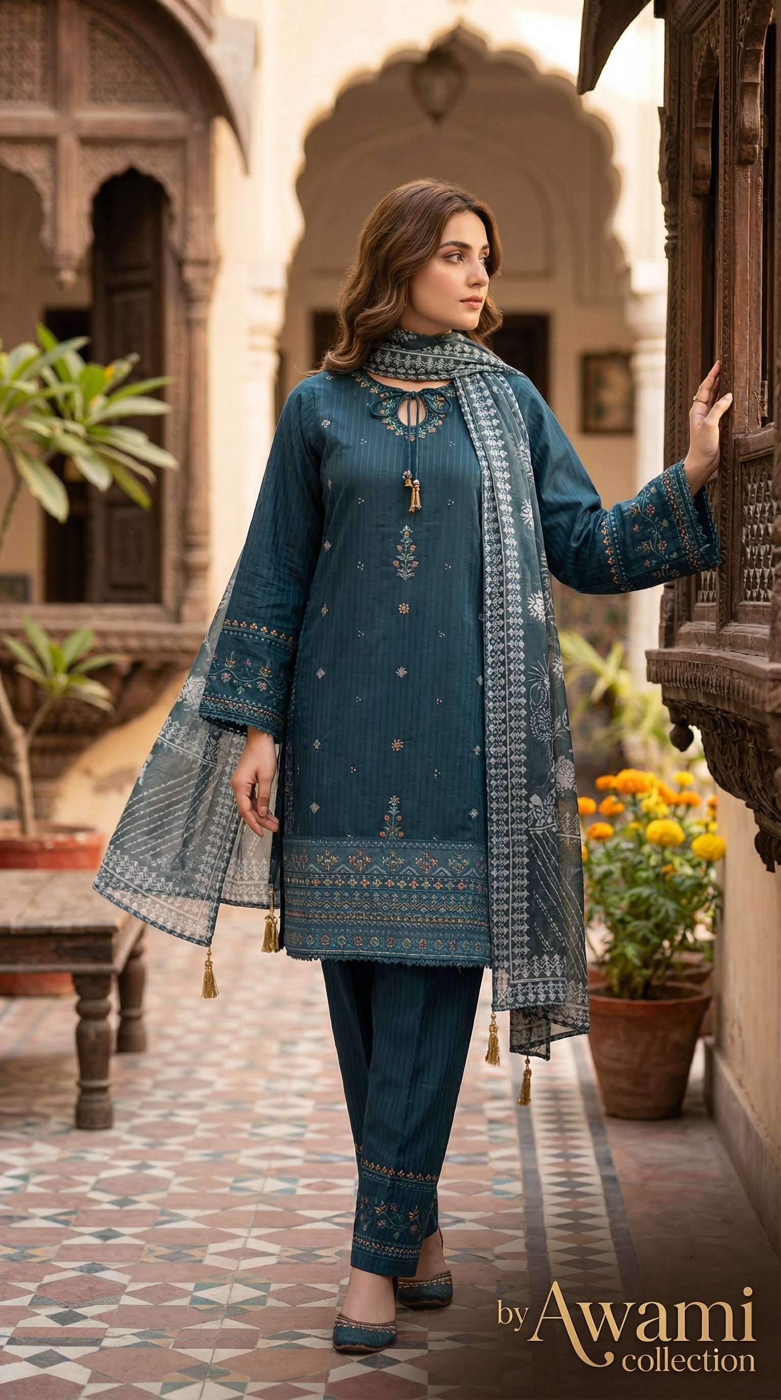 Elegant Teal Embroidered 3-Piece Lawn Suit