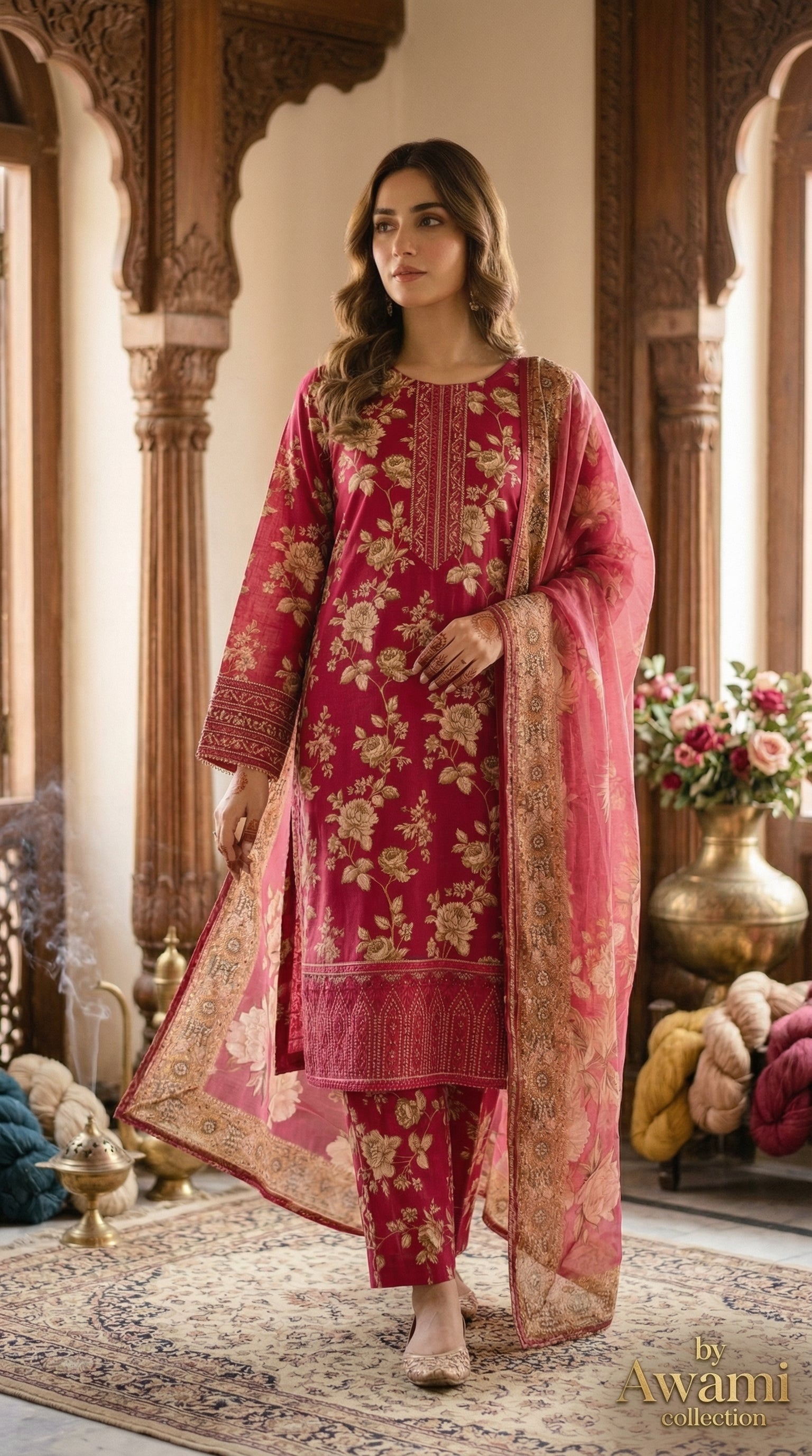 Crimson Floral Heritage Ensemble
