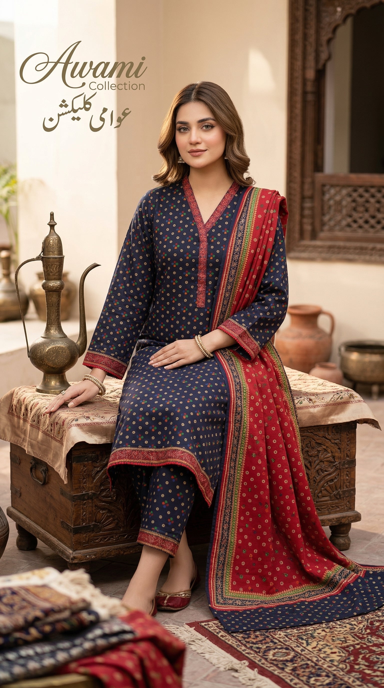 Navy Blue Printed Lawn Suit 3-Piece
