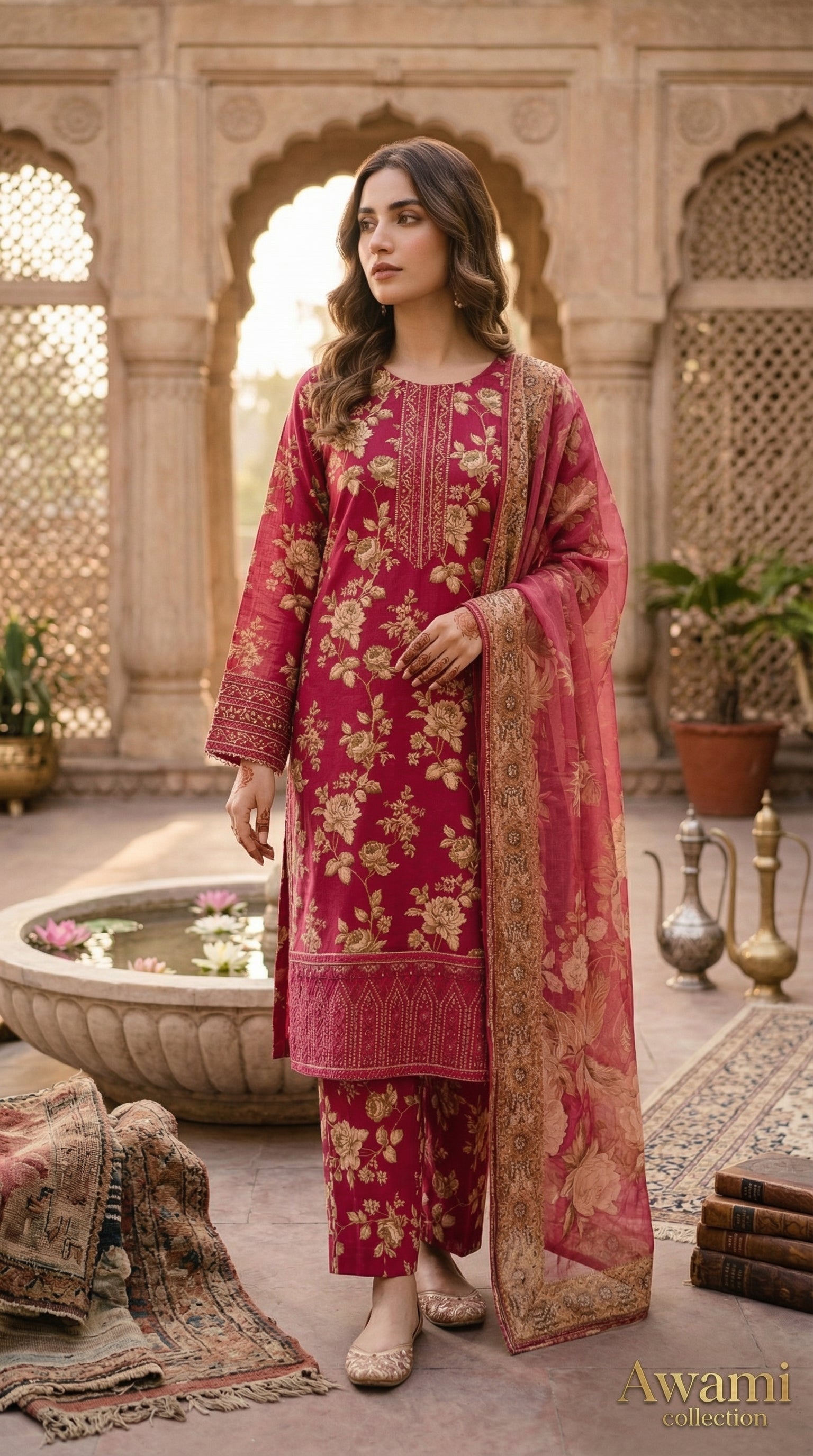 Crimson Floral Heritage Ensemble