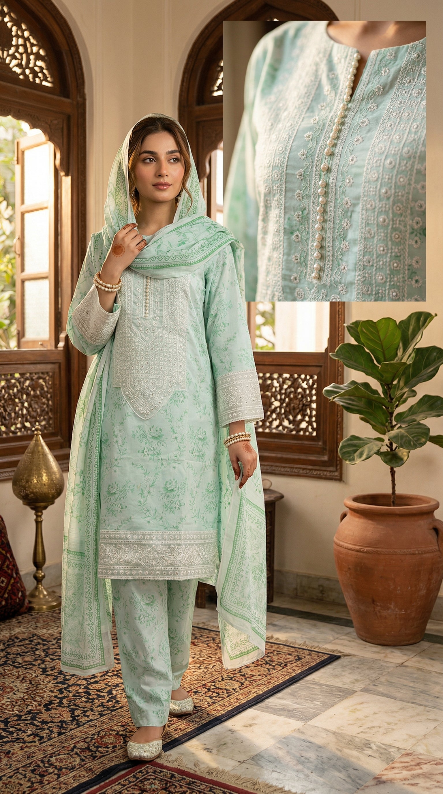 Mint Serenity Embroidered Lawn Suit