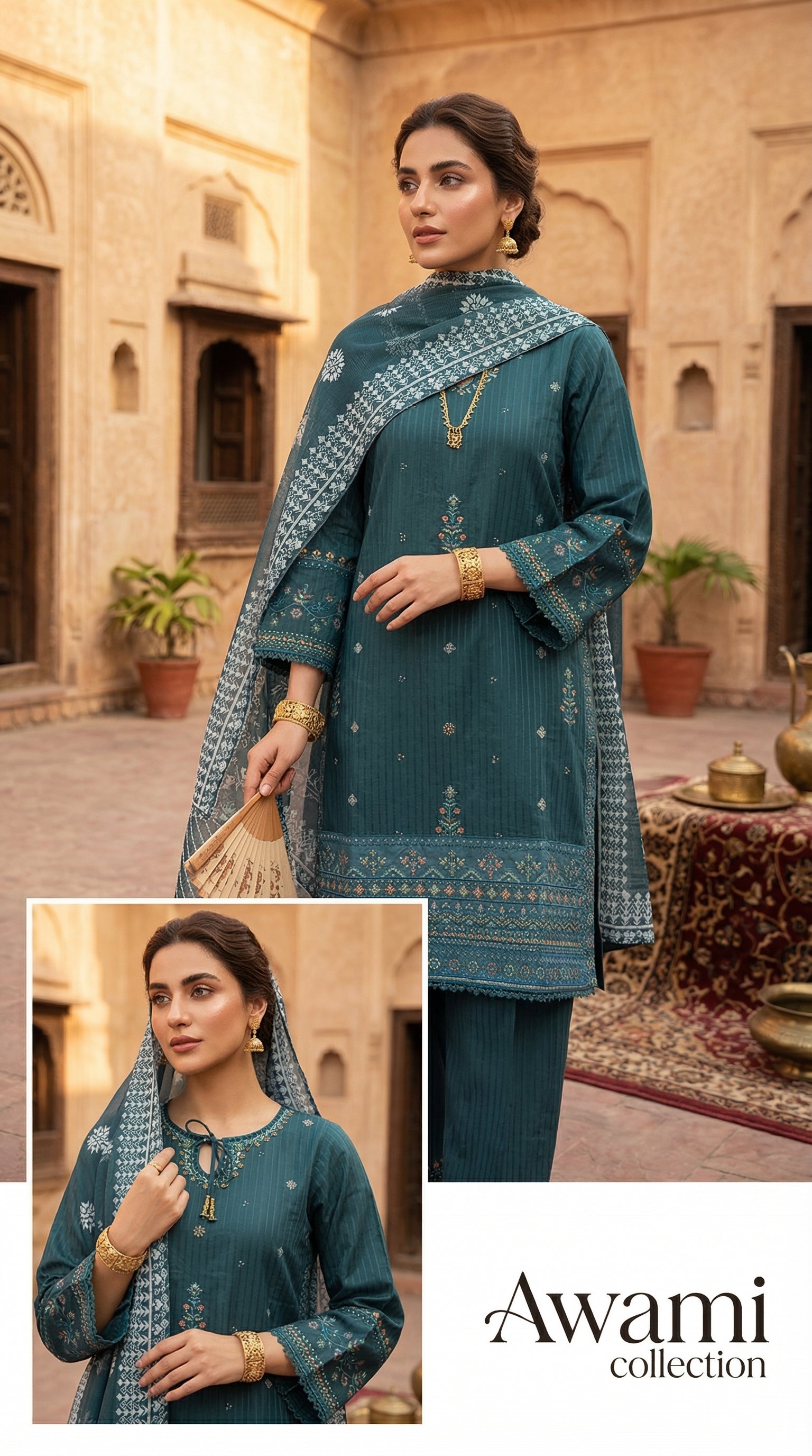 Elegant Teal Embroidered 3-Piece Lawn Suit