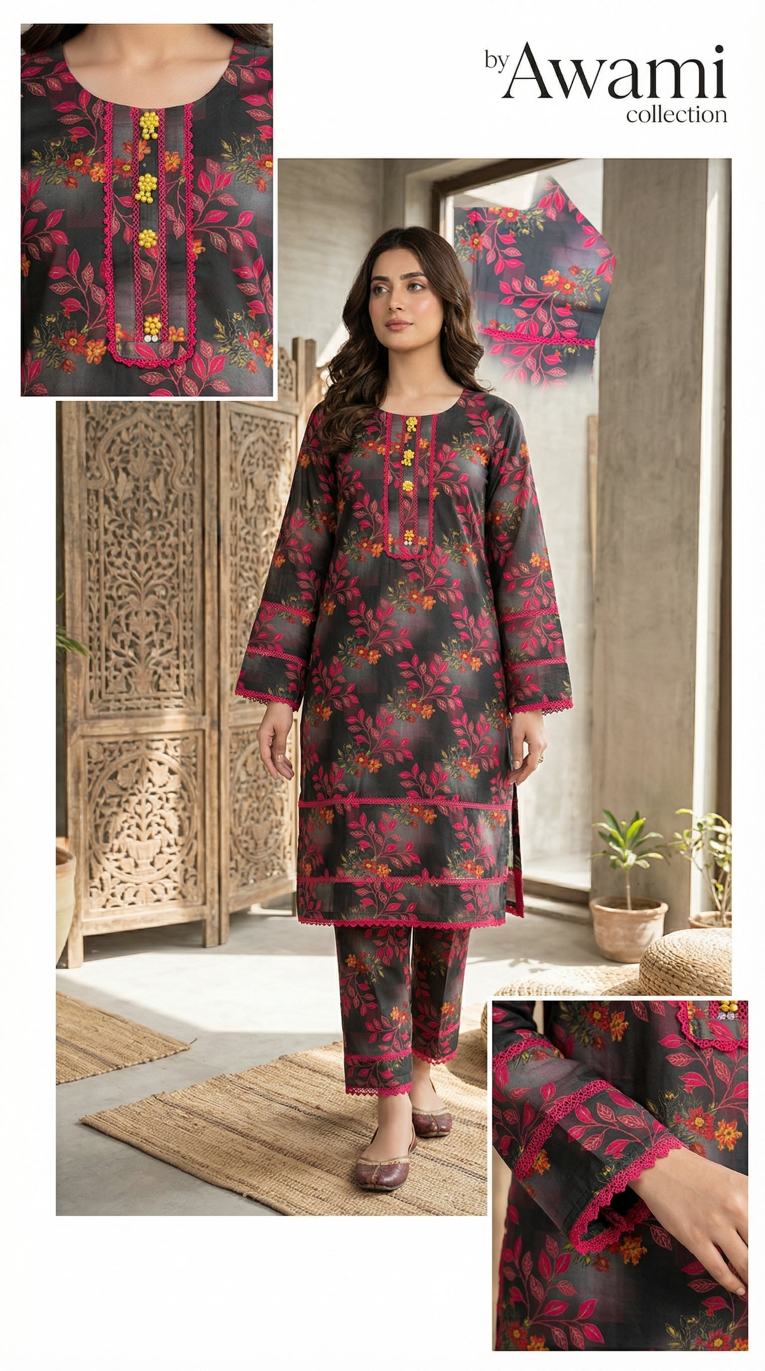 Floral Elegance Charcoal